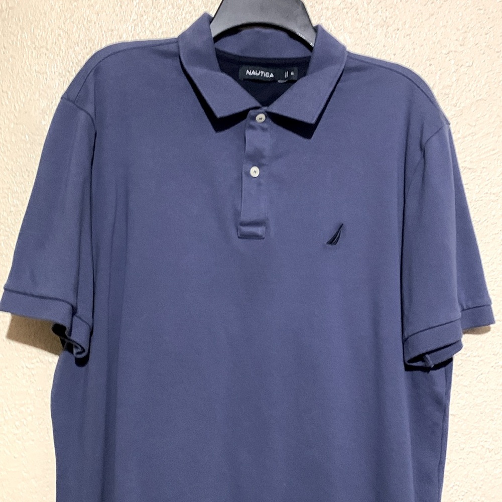 Nautica Men's Polo Shirt XL Stretchy Short Sleeve Pull Over LOGO Blue Cotton - Picture 3 of 13